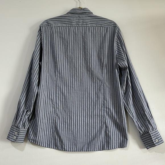 HUGO BOSS MENS CLASSIC FIT BUTTON UP DRESS SHIRT GREY NAVY LINES SIZE LARGE - Picture 3 of 12